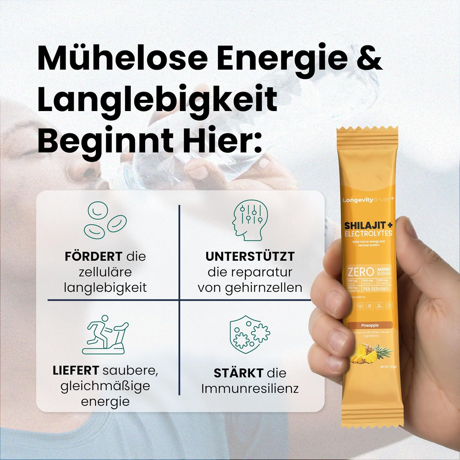 Ausdauer & Energie – Shilajit Original Electrolyte Powder 1620 mg for Men & Women - Vitality & Longevity Drink with Shilajit Original Himalaya, Magnesium, Sodium & Potassium, 5 Flavours - 30 Servings – Bild 4